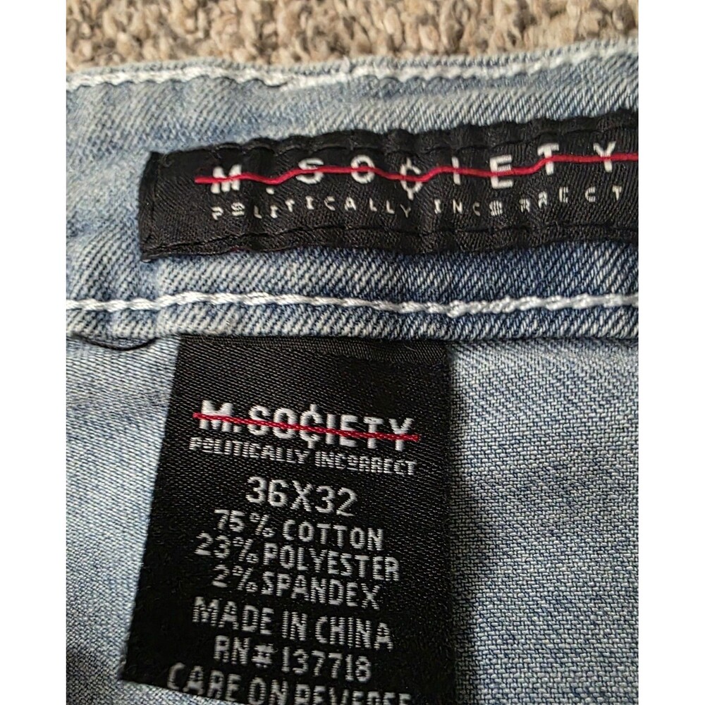 M. Society Politcally Incorrect Jeans Size 36 X 32 Skinny Distressed Skull Moto - Picture 2 of 13